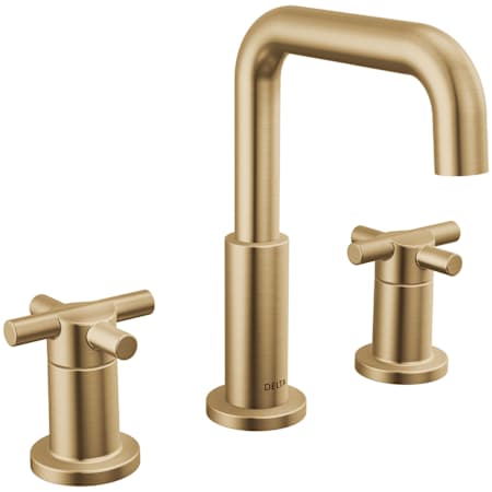 Delta Nicoli 1.2 GPM Widespread Bathroom Faucet with Cross Handles and Push Pop-Up Drain Assembly Champagne Bronze