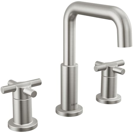 Delta Nicoli 1.2 GPM Widespread Bathroom Faucet with Cross Handles and Push Pop-Up Drain Assembly Brilliance Stainless