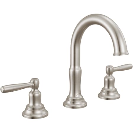 Delta Roe 1.2 GPM Widespread Bathroom Faucet with Push Pop-Up Drain Assembly Briliance Stainless