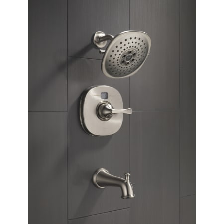 Delta-52686-Installed Tub and Shower Trim in Brilliance Stainless