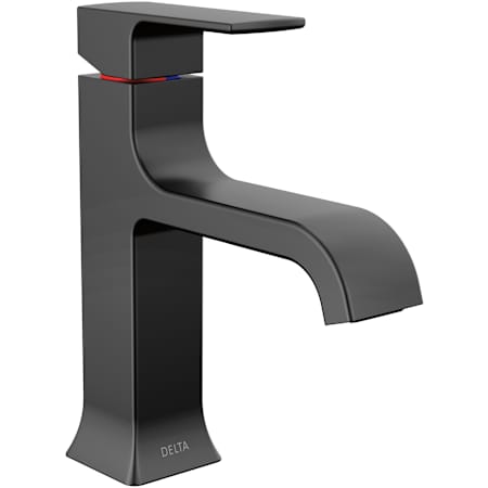 Delta Velum 1.2 GPM Single Hole Bathroom Faucet with Curved Spout and Push Pop-Up Assembly Matte Black