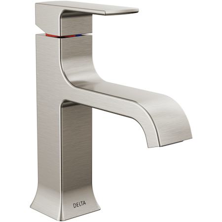 Delta Velum 1.2 GPM Single Hole Bathroom Faucet with Curved Spout and Push Pop-Up Assembly Brilliance Stainless