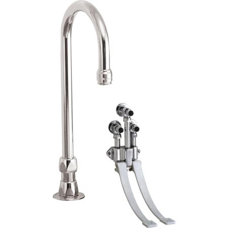 Delta Double Foot Pedal Valve with Deck Mount 10-1/2 Inch Swivel Spout and 1.5 GPM Aerator with Antimicrobial by AgION from the Commercial Series Chrome