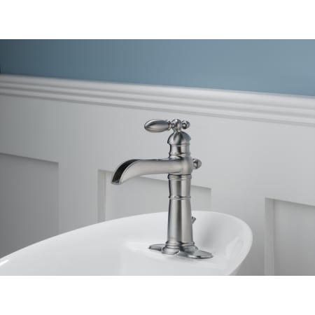 Delta-554LF-Installed Faucet with Escutcheon Plate in Brilliance Stainless