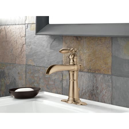 Delta-554LF-Installed Faucet with Escutcheon Plate in Champagne Bronze