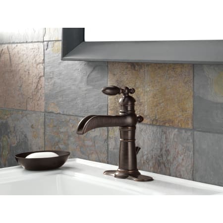 Delta-554LF-Installed Faucet with Escutcheon Plate in Venetian Bronze