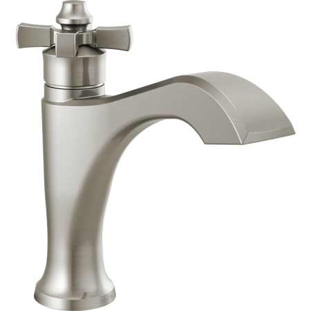 Delta Dorval 1.2 GPM Single Hole Bathroom Faucet with Cross Handle and Push Pop-Up Drain Assembly Brilliance Stainless