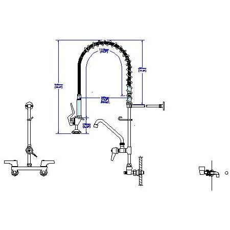 Delta Commercial Double Handle Wall Mounted Pre-Rinse Kitchen Faucet with 1.5 GPM Add-On Single Handle Tubular Swing Spout Faucet Chrome