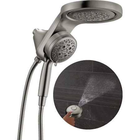 Delta HydroRain 1.75 GPM Multi Function 2-in1 Rain Shower Head and Hand Shower with H2Okinetic PowerDrench and  ProClean Lumicoat Black Stainless