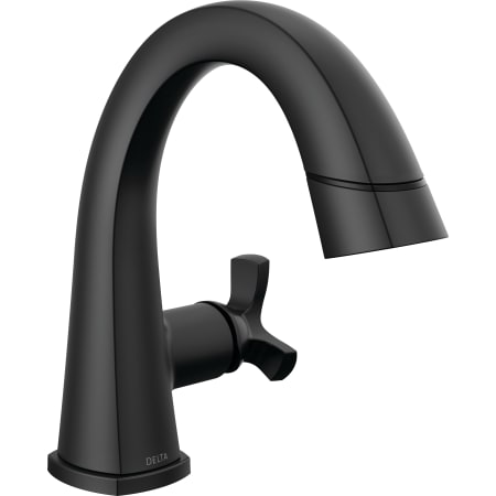 Delta Stryke 1.2 GPM Single Hole Bathroom Faucet with Pull Down Wand and Push Pop-Up Drain Assembly Matte Black