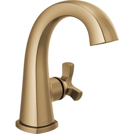 Delta Stryke 1.2 GPM Single Hole Bathroom Faucet with Push Pop-Up Drain Assembly, Helo Style Handle, Diamond Seal Ceramic Disc Cartridges, and Arc Spout Lumicoat Champagne Bronze