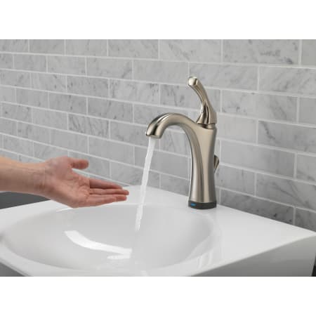 Delta-592T-DST-Running Faucet in Use in Brilliance Stainless