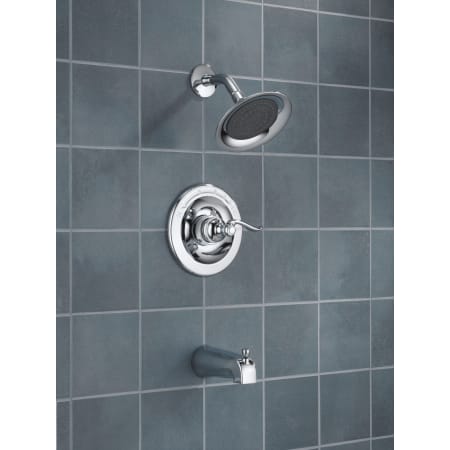 Delta-BT14496-Installed Shower Head and Tub Spout in Chrome