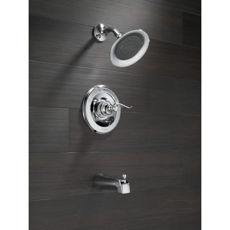 Delta-BT14496-Installed Shower Head and Tub Spout in Chrome