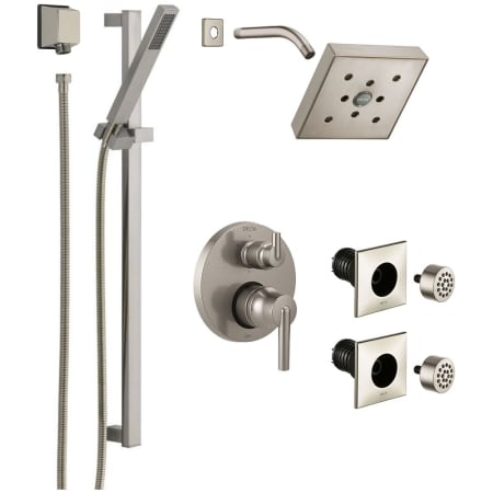 Delta Ara Pressure Balanced Shower System with Shower Head, Shower Arm, Hand Shower, Slide Bar, Bodysprays, Hose, Valve Trim and MultiChoice Rough-In Brilliance Stainless