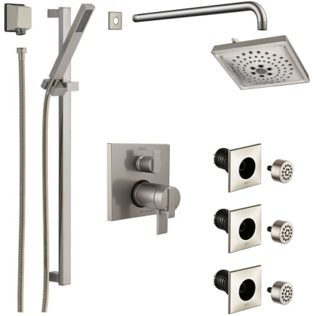 Delta Ara Thermostatic Shower System with Shower Head, Shower Arm, Hand Shower, Slide Bar, Bodysprays, Hose, Valve Trim and MultiChoice Rough-In Brilliance Stainless
