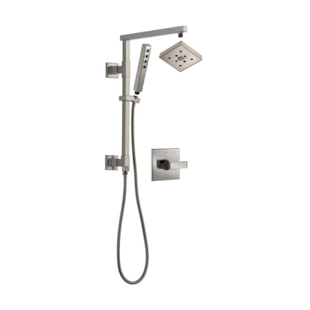 Delta Ara Pressure Balanced Shower System with Shower Head, Hand Shower, Slide Bar, Hose, and Valve Trim Brilliance Stainless