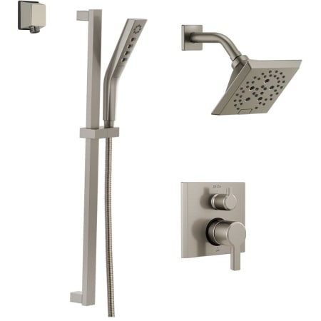 Delta Pivotal Pressure Balanced Shower System with Shower Head, Shower Arm, Hand Shower, Slide Bar, Hose, Valve Trim and MultiChoice Rough-In Brilliance Stainless