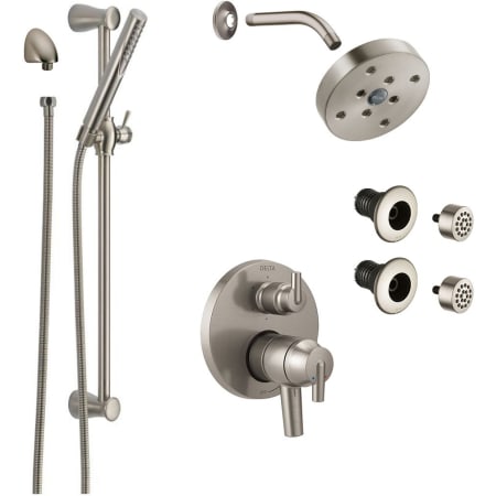 Delta Trinsic Pressure Balanced Shower System with Shower Head, Shower Arm, Hand Shower, Slide Bar, Bodysprays, Hose, Valve Trim and MultiChoice Rough-In Brilliance Stainless
