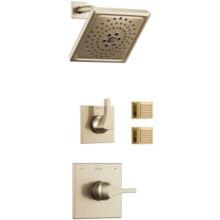 Delta Monitor 14 Series Single Function Pressure Balanced Shower System with Shower Head and 2 Body Sprays - Includes Rough-In Valves Brilliance Polished Nickel