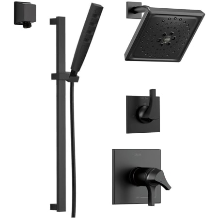 Delta Zura Pressure Balanced Shower System with Shower Head, Shower Arm, Hand Shower, Slide Bar, Hose, Valve Trim and MultiChoice Rough-In Matte Black