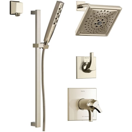 Delta Zura Pressure Balanced Shower System with Shower Head, Shower Arm, Hand Shower, Slide Bar, Hose, Valve Trim and MultiChoice Rough-In Brilliance Polished Nickel