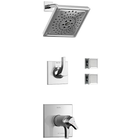 Delta Monitor 17 Series Dual Function Pressure Balanced Shower System with Integrated Volume Control, Shower Head, and 2 Body Sprays - Includes Rough-In Valves Chrome