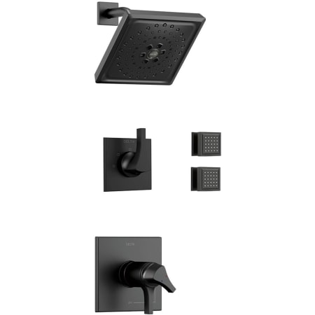 Delta Monitor 17 Series Dual Function Pressure Balanced Shower System with Integrated Volume Control, Shower Head, and 2 Body Sprays - Includes Rough-In Valves Matte Black