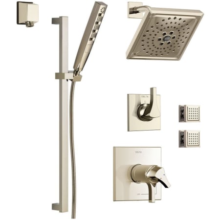 Delta Monitor 17 Series Dual Function Pressure Balanced Shower System with Integrated Volume Control, Shower Head, 2 Body Sprays and Hand Shower - Includes Rough-In Valves Brilliance Polished Nickel