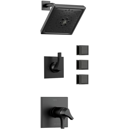 Delta TempAssure 17T Series Thermostatic Shower System with Integrated Volume Control, Shower Head, and 3 Bodysprays - Includes Rough-In Valves Matte Black