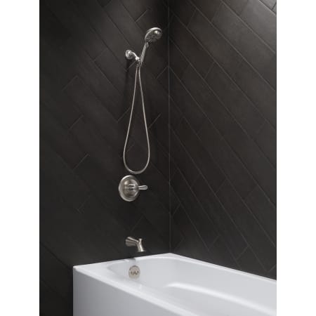 Delta-RP51303-Installed Tub and Shower Trim in Brilliance Stainless