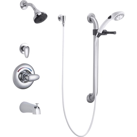 Delta Single Handle Tub and Shower Valve Trim with 1.5GPM Single Function Shower Head 24" Grab / Slide Bar and Metal Lever Handle from the Commercial Series Chrome