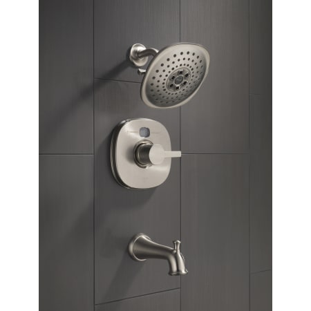 Delta-T14003-T2O-LHP-Installed Tub and Shower Trim in Brilliance Stainless