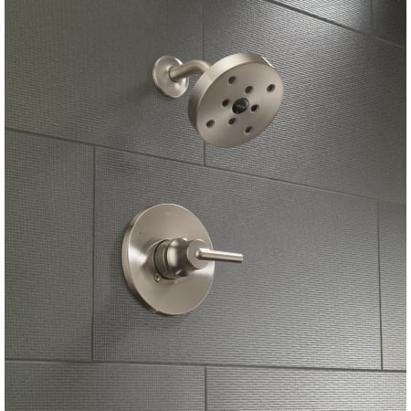 Delta-T14259-Installed Shower Trim in Brilliance Stainless