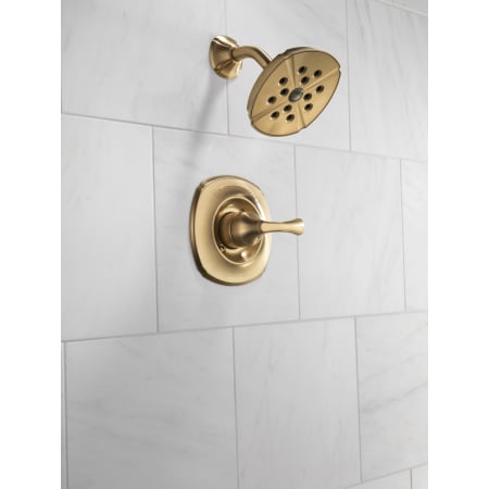 Delta-T14292-Installed Shower Trim in Champagne Bronze