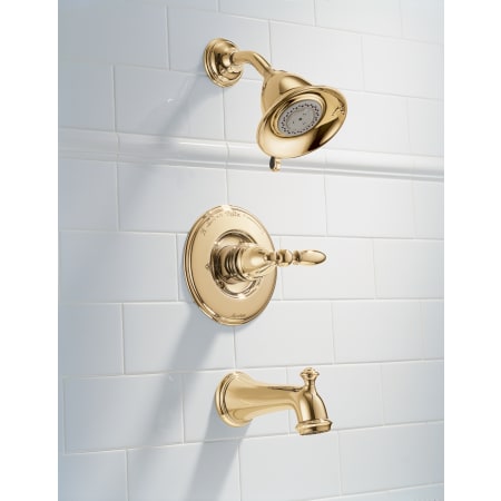 Delta-T14455LHP-Installed Tub and Shower Trim in Brilliance Brass