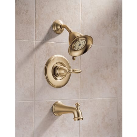 Delta-T14455LHP-Installed Tub and Shower Trim in Champagne Bronze