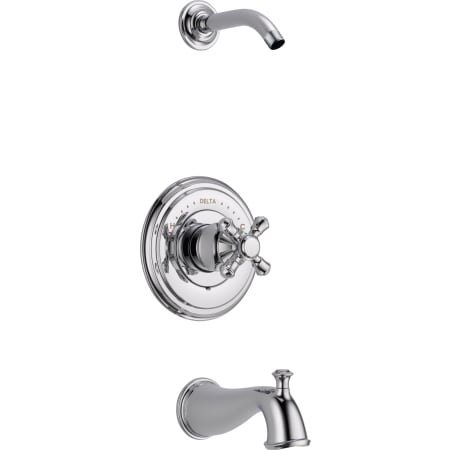 Delta-T14497-LHP-LHD-Installed Tub and Shower Trim in Chrome Less Shower Head