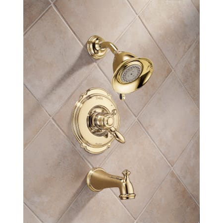 Delta-T17455-Installed Tub and Shower Trim in Brilliance Polished Brass