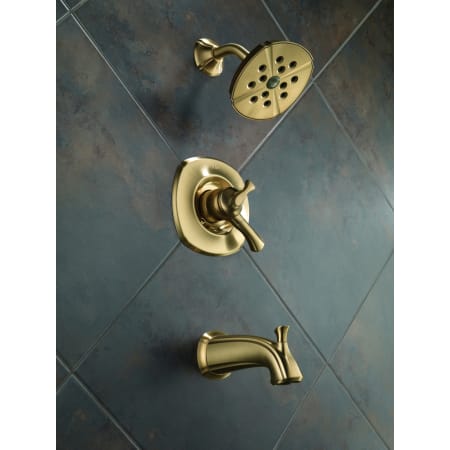 Delta-T17492-Installed Tub and Shower Trim in Champagne Bronze