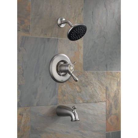 Delta-T17T478-Installed Tub and Shower Trim in Brilliance Stainless