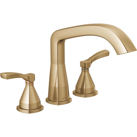 Delta Stryke Deck Mounted Roman Tub Filler with Lever Handles Lumicoat Champagne Bronze