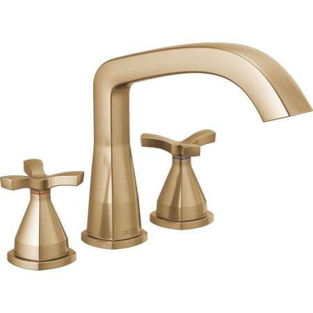 Delta Stryke Deck Mounted Roman Tub Filler with Cross Handles Lumicoat Champagne Bronze