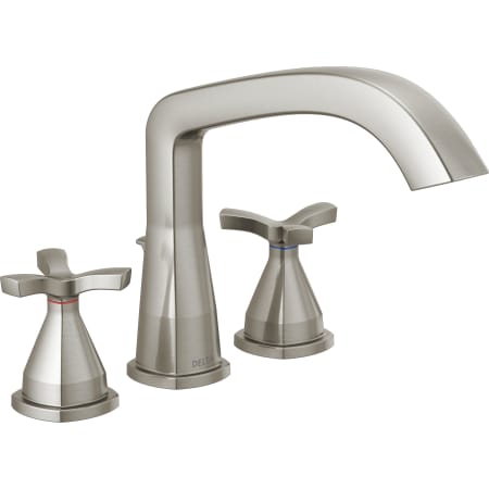 Delta Stryke Deck Mounted Roman Tub Filler with Cross Handles Brilliance Stainless