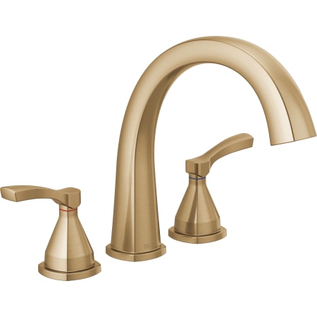 Delta Stryke Deck Mounted Roman Tub Filler with Arc Spout and Lever Handles Lumicoat Champagne Bronze