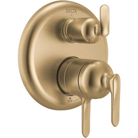 Delta Bonacci Pressure Balanced Valve Trim with Integrated Volume Control and 3 Function Diverter for Two Shower Applications - Less Rough-In Lumicoat Champagne Bronze