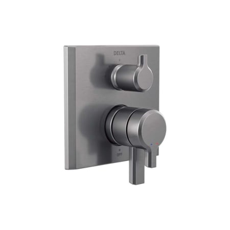 Delta Pivotal 17 Series Pressure Balanced Valve Trim with Integrated Volume Control and 3 Function Diverter for Two Shower Applications - Less Rough-In Black Stainless