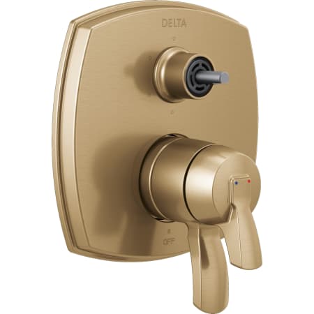 Delta Stryke 17 Series Pressure Balanced Valve Trim with Integrated Volume Control and 6 Function Diverter for Three Shower Applications - Less Rough-In and Handles Lumicoat Champagne Bronze