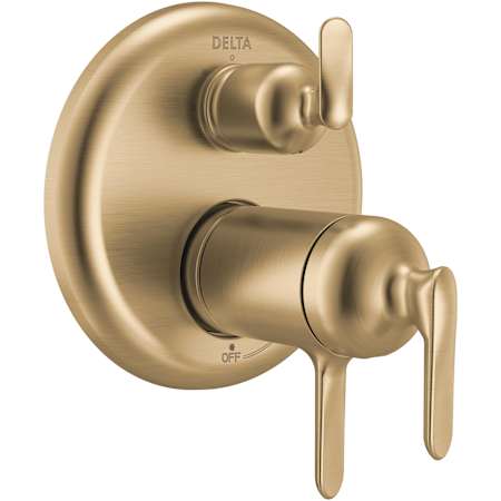 Delta Bonacci Thermostatic Valve Trim with Integrated Volume Control and 3 Function Diverter for Two Shower Applications - Less Rough-In Lumicoat Champagne Bronze