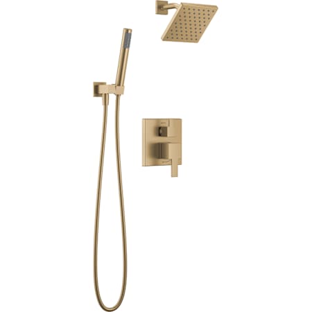 Delta Modern Square Non Shared Shower System with Shower Head, Hand Shower, Shower Arm, and Hose Champagne Bronze